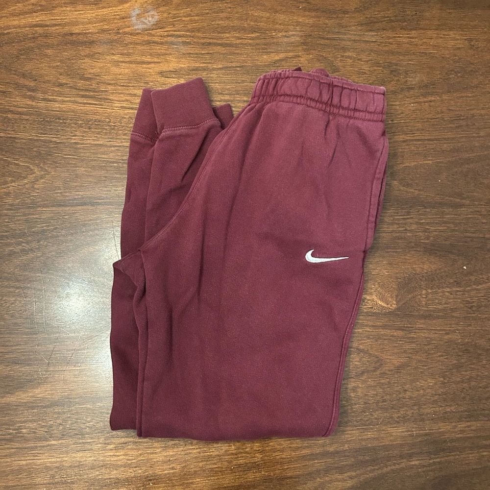 Nike Maroon Track Joggers with White Swoosh